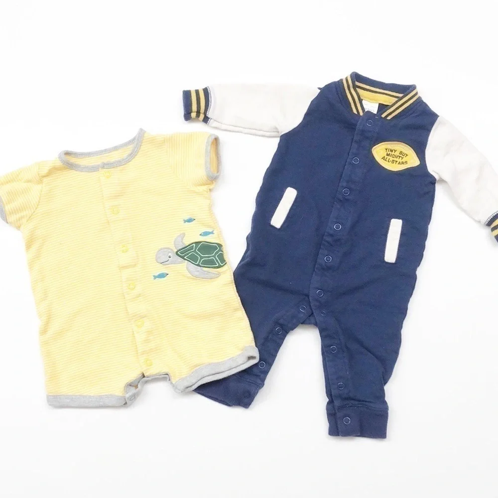 Carter's All-Stars letterman jacket jumpsuit + turtle striped baby romper